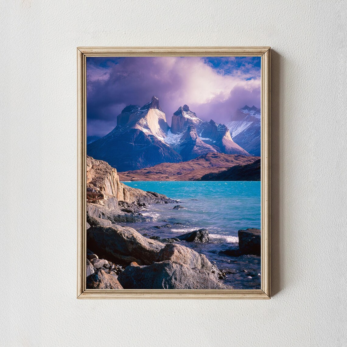 Torres del Paine Dusk Purple Sky Turquoise Lake Mountain Poster