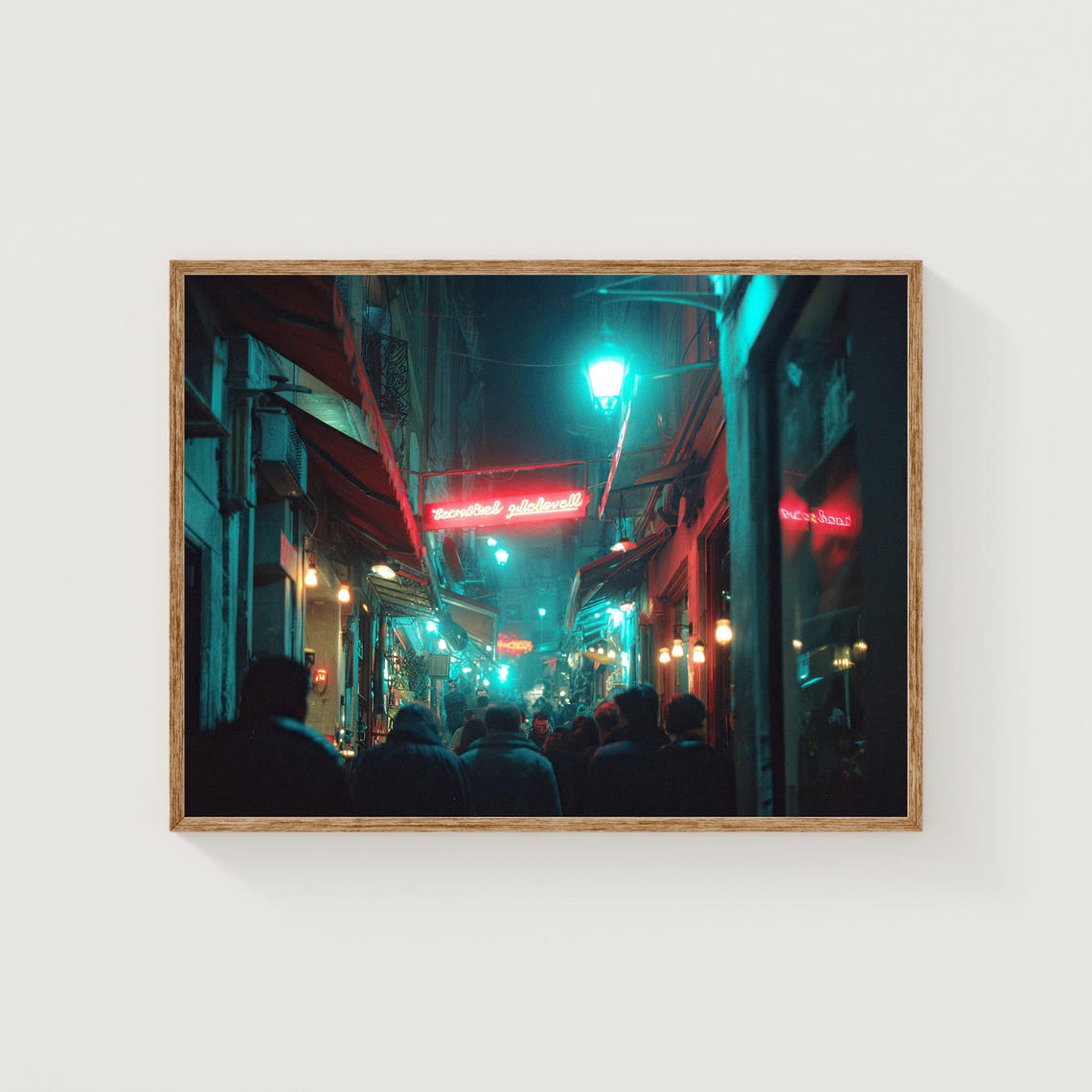 Neon Lit Night Alley Street Photography Moody City Art Print