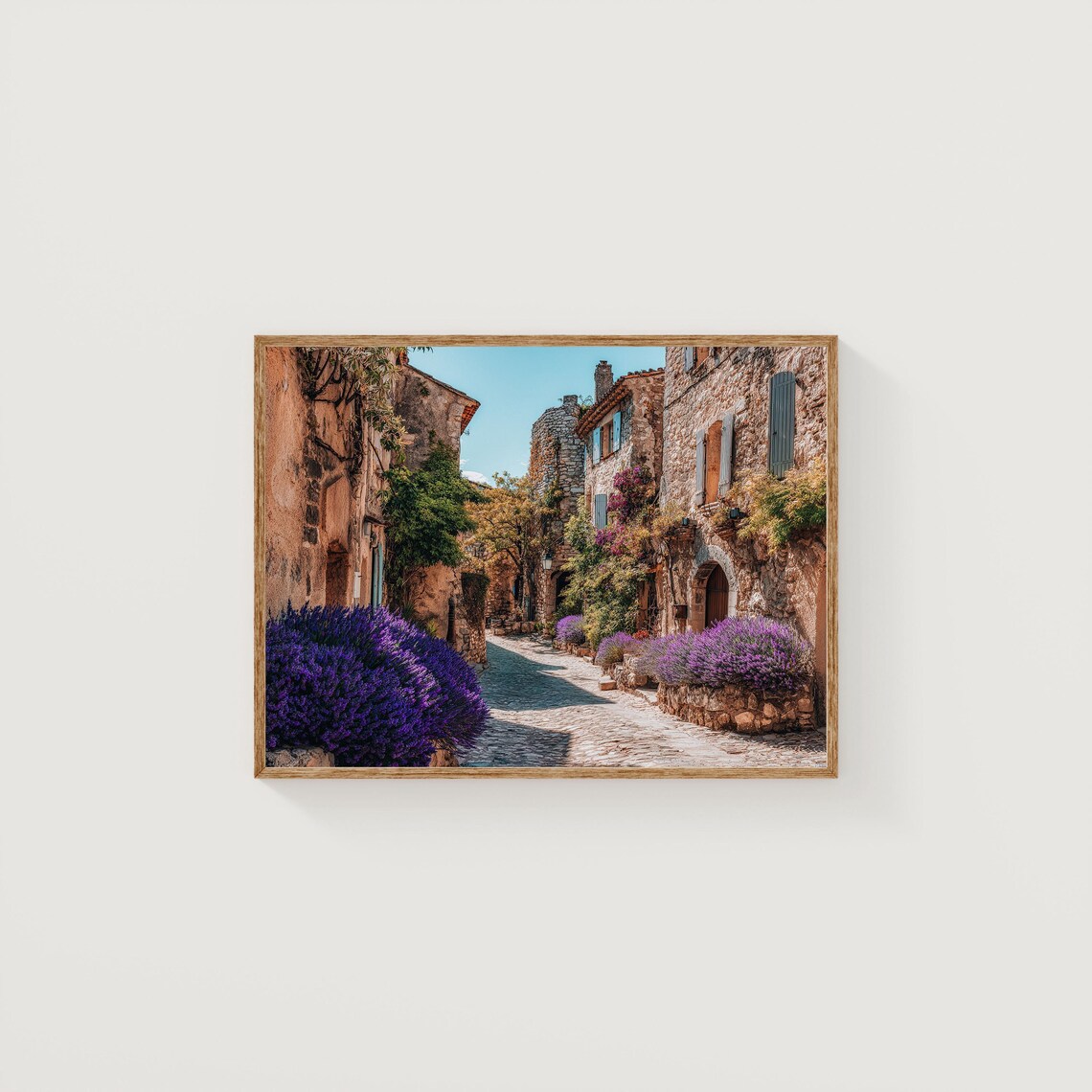 Lavender Lined Stone Village Street Provence Photography Poster