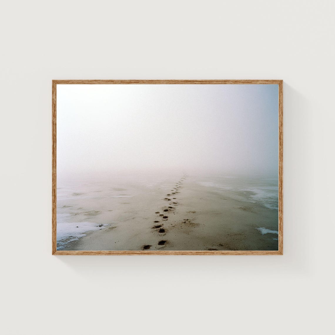 Foggy Beach Footprints Trail Minimalist Fine Art Photography Poster