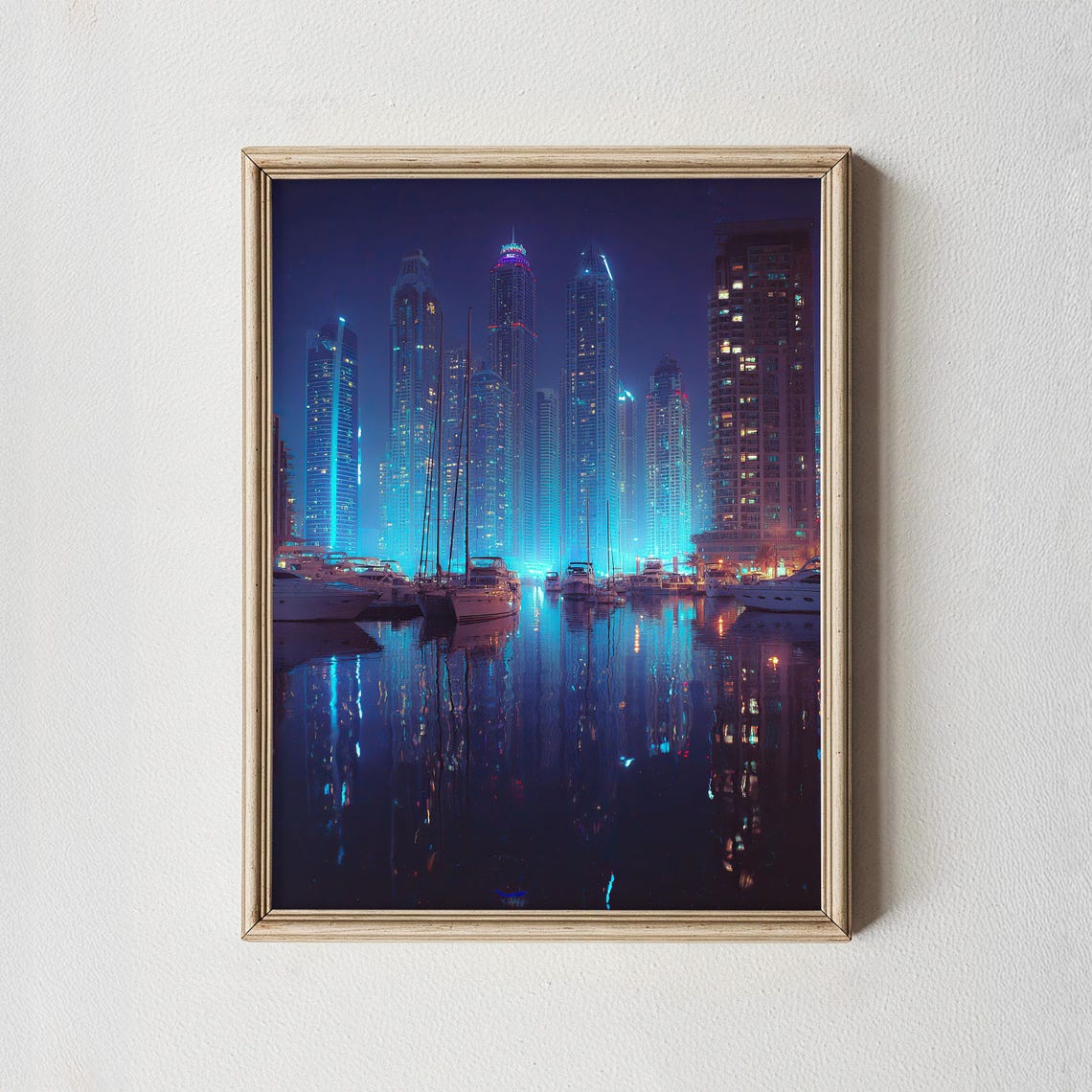 Dubai Marina Night Skyline Print Cityscape Wall Art Photography