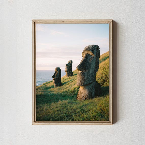 Easter Island Moai Statues Art Print Chile Landscape Decor