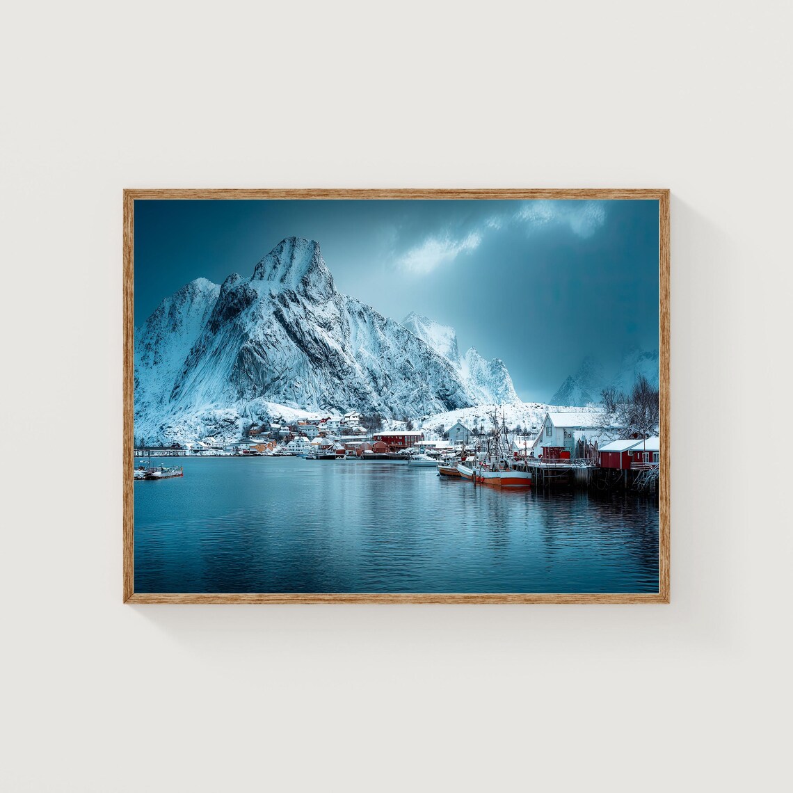 Lofoten Norway Snowy Harbor Winter Mountain Village Wall Art