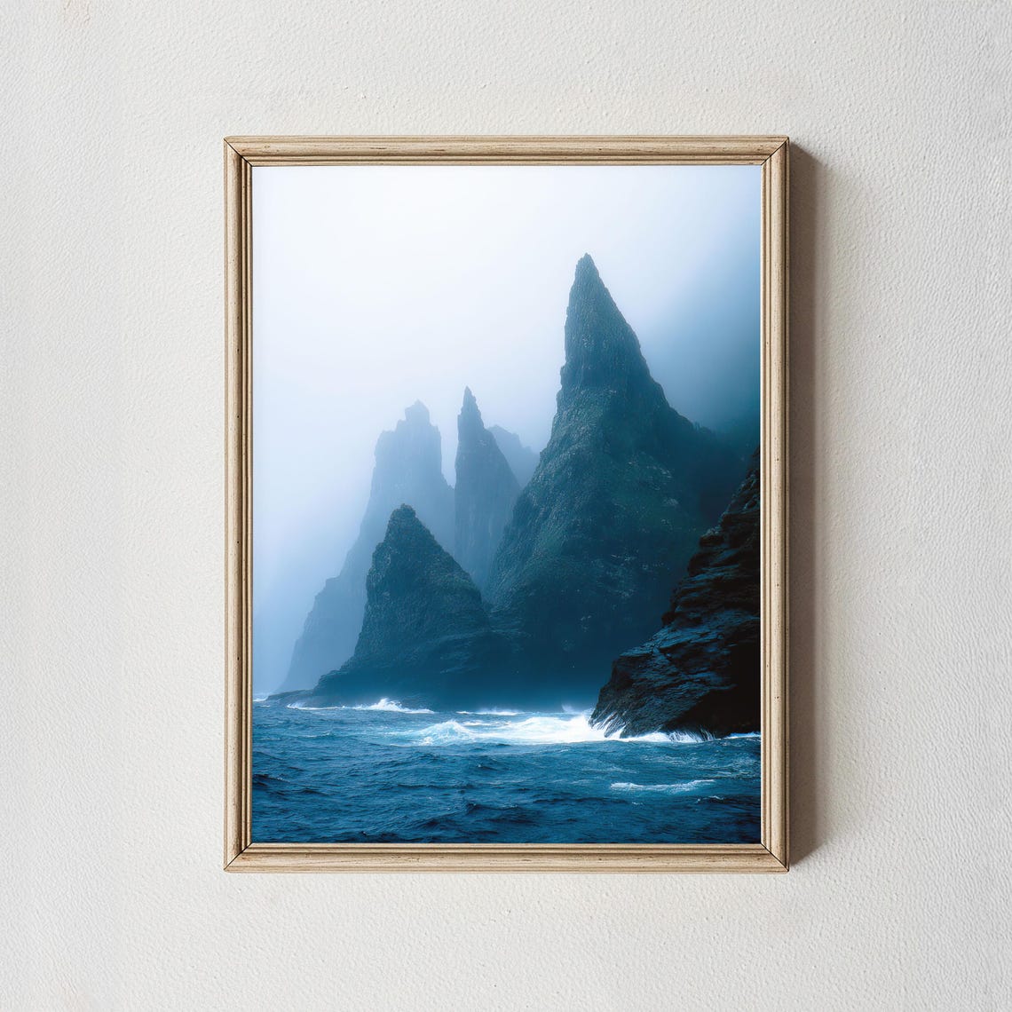 Faroe Islands Misty Sea Stacks Foggy Nordic Coast Photography Print