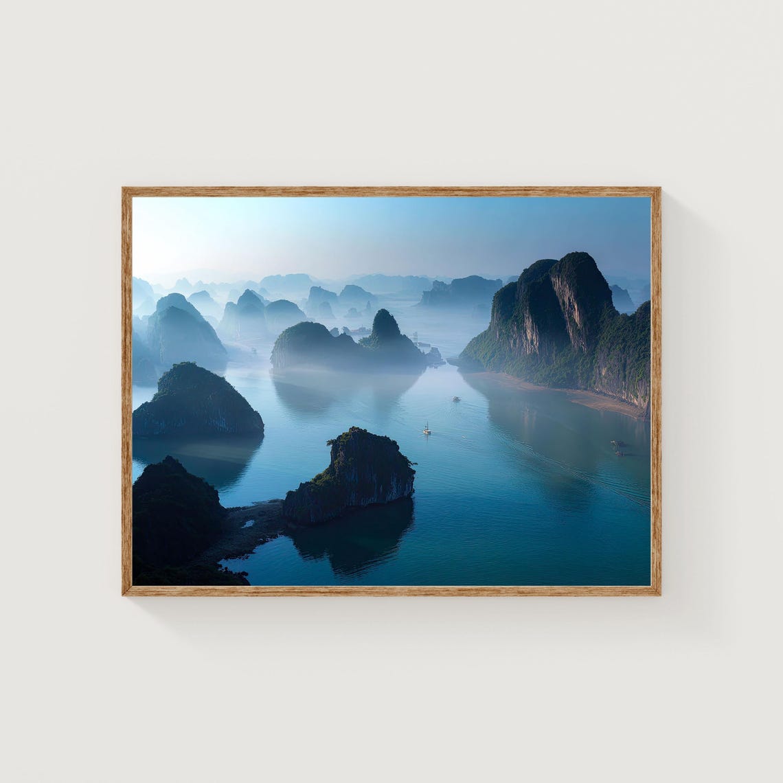 Misty Karst Islands Aerial Ocean Blue Morning Seascape Poster