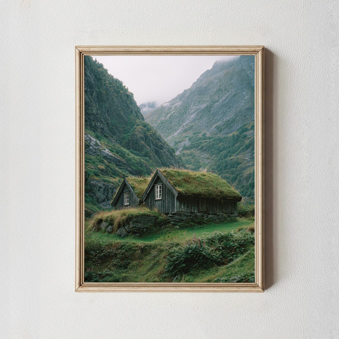 Norway Nordic Turf Roof Cabin Mountain Valley Photography Wall Art