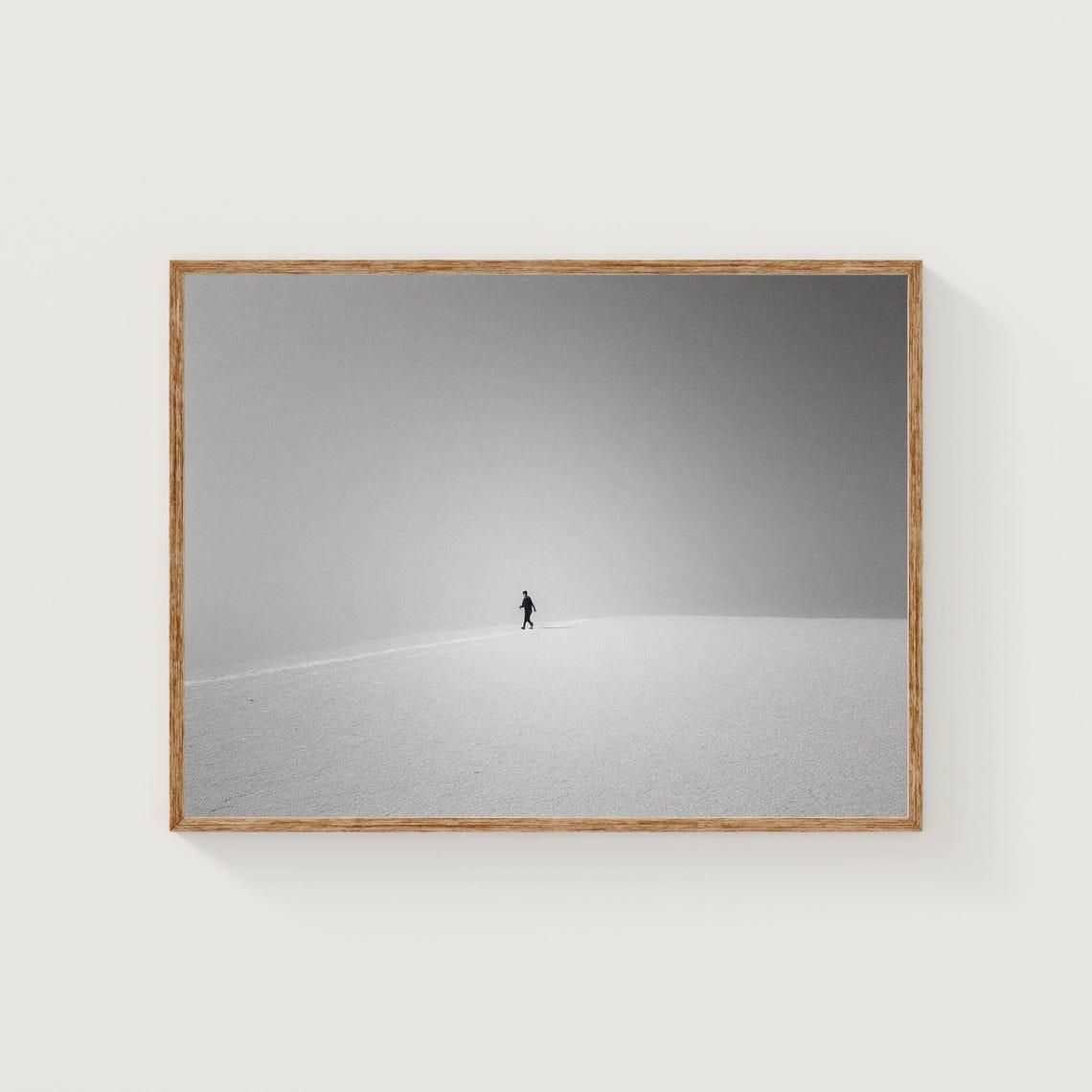 Minimalist Black White Foggy Plain Lone Figure Photography Print