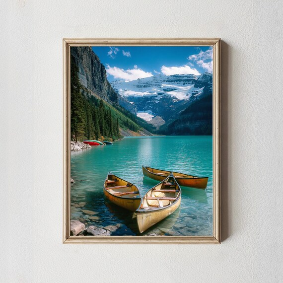 Lake Louise Canoes Turquoise Lake Rocky Mountains Photo Print