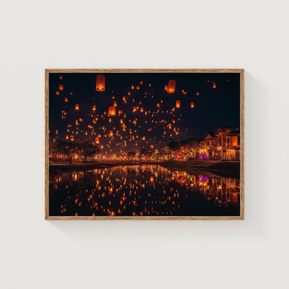 Chiang Mai Lantern Festival Print Thailand Night Sky Art
