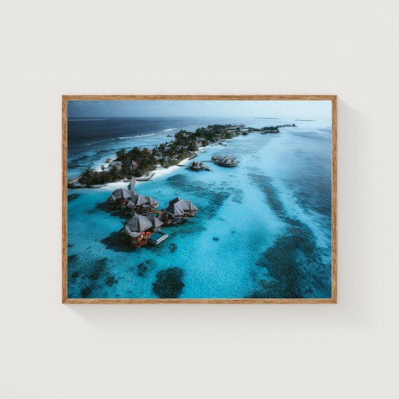Maldives Overwater Villa Aerial Turquoise Lagoon Tropical Ocean Poster