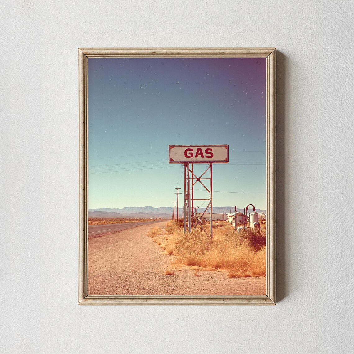 Vintage Gas Station Sign Desert Highway Route 66 Americana Print
