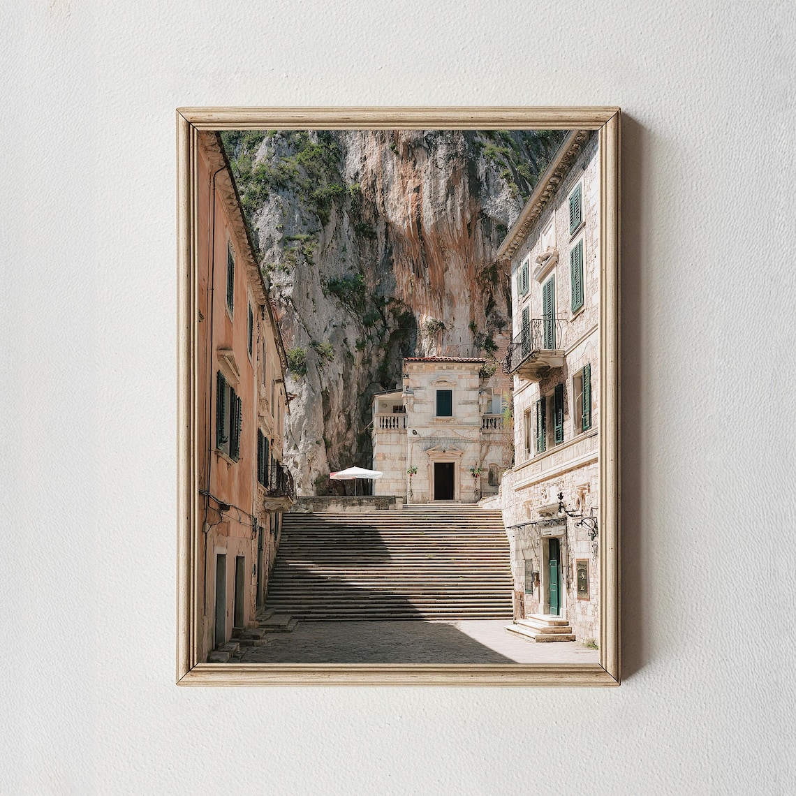 Historic Stone Staircase Old Town Alley Cliff Wall Photo Poster