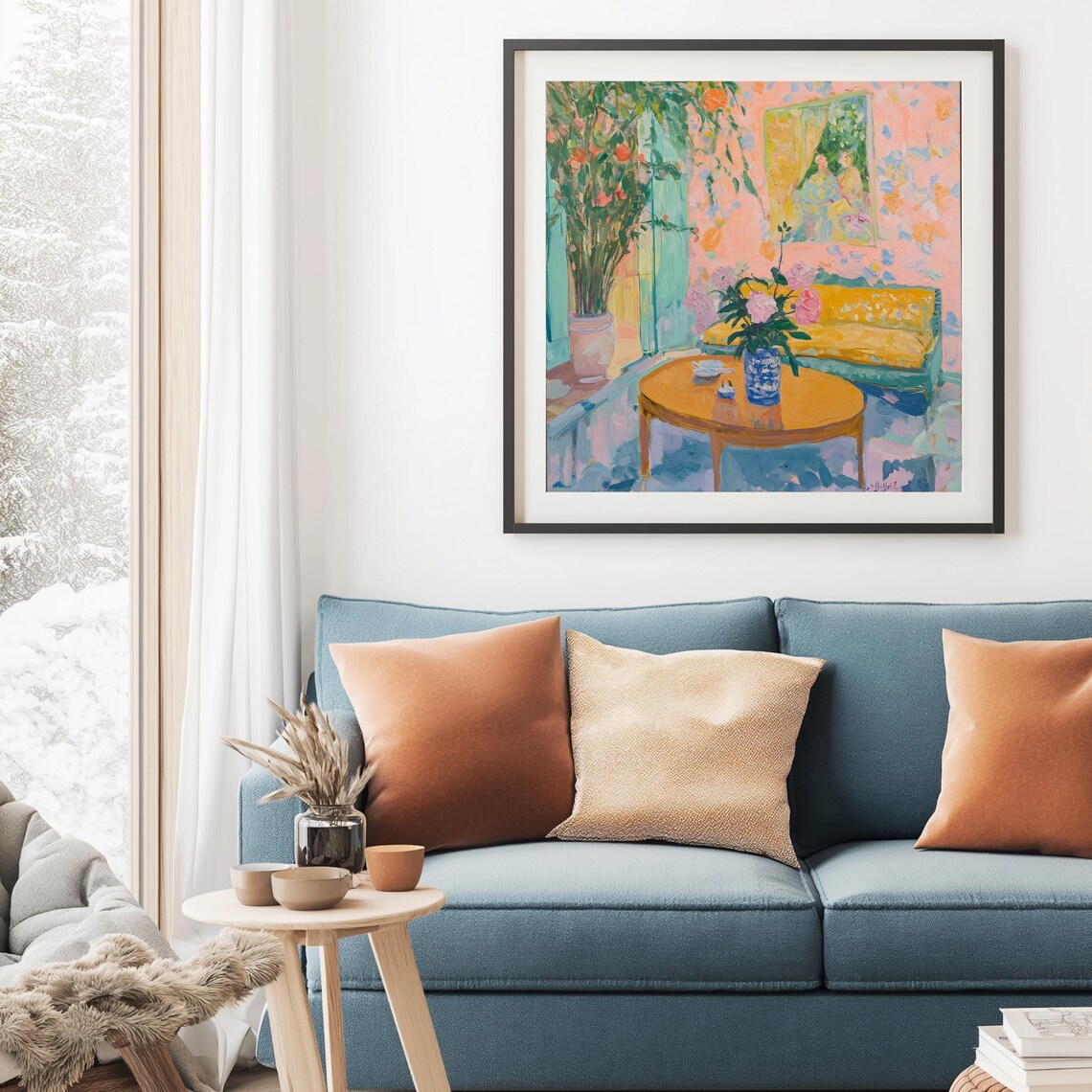 Colorful Impressionist Living Room Floral Interior Vibrant Art Poster