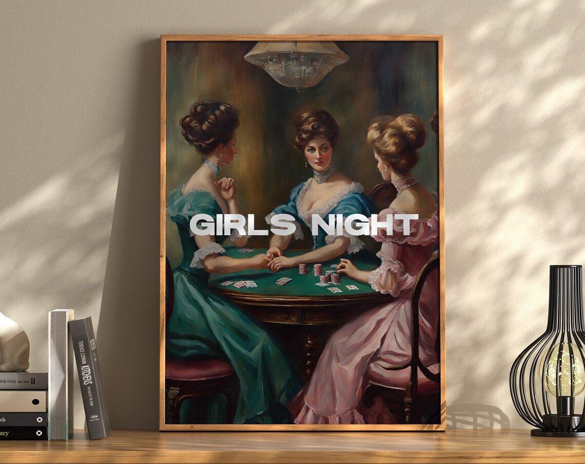 Girls Night Vintage Oil Painting Poker Ladies Glamorous Game Poster - Image 4