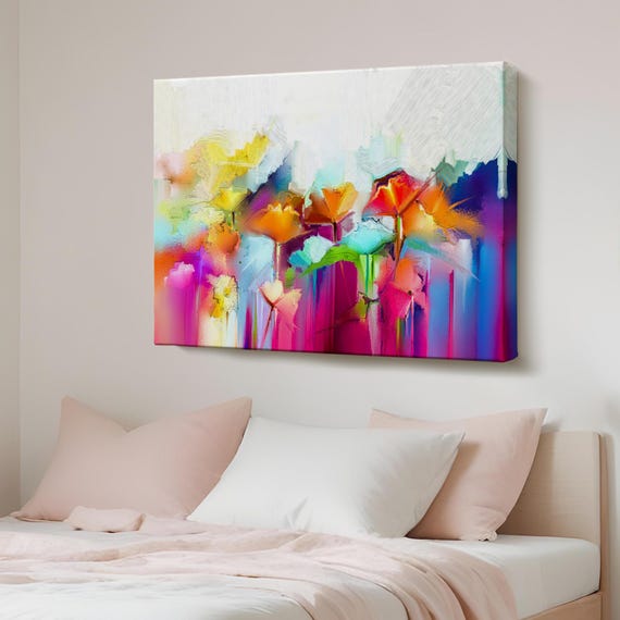 Abstract Flowers Oil Painting Look Decorative Canvas Wall Art Modern Decor Housewarming Gifts Large