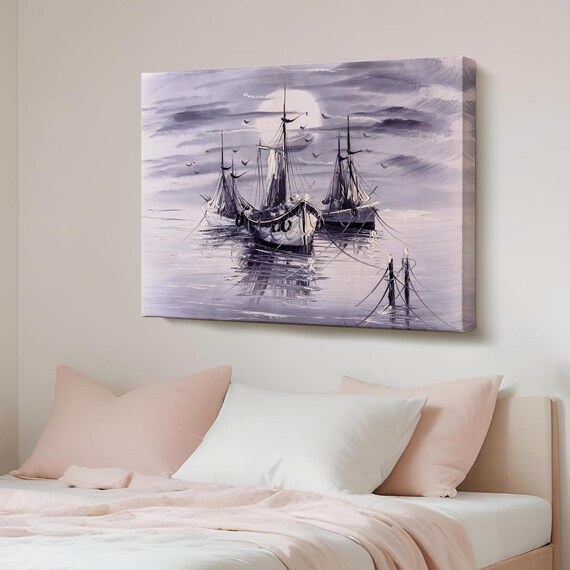 Venice Italy Sailing Port Oil Painting Style Canvas Wall Art Illustration Framed Large