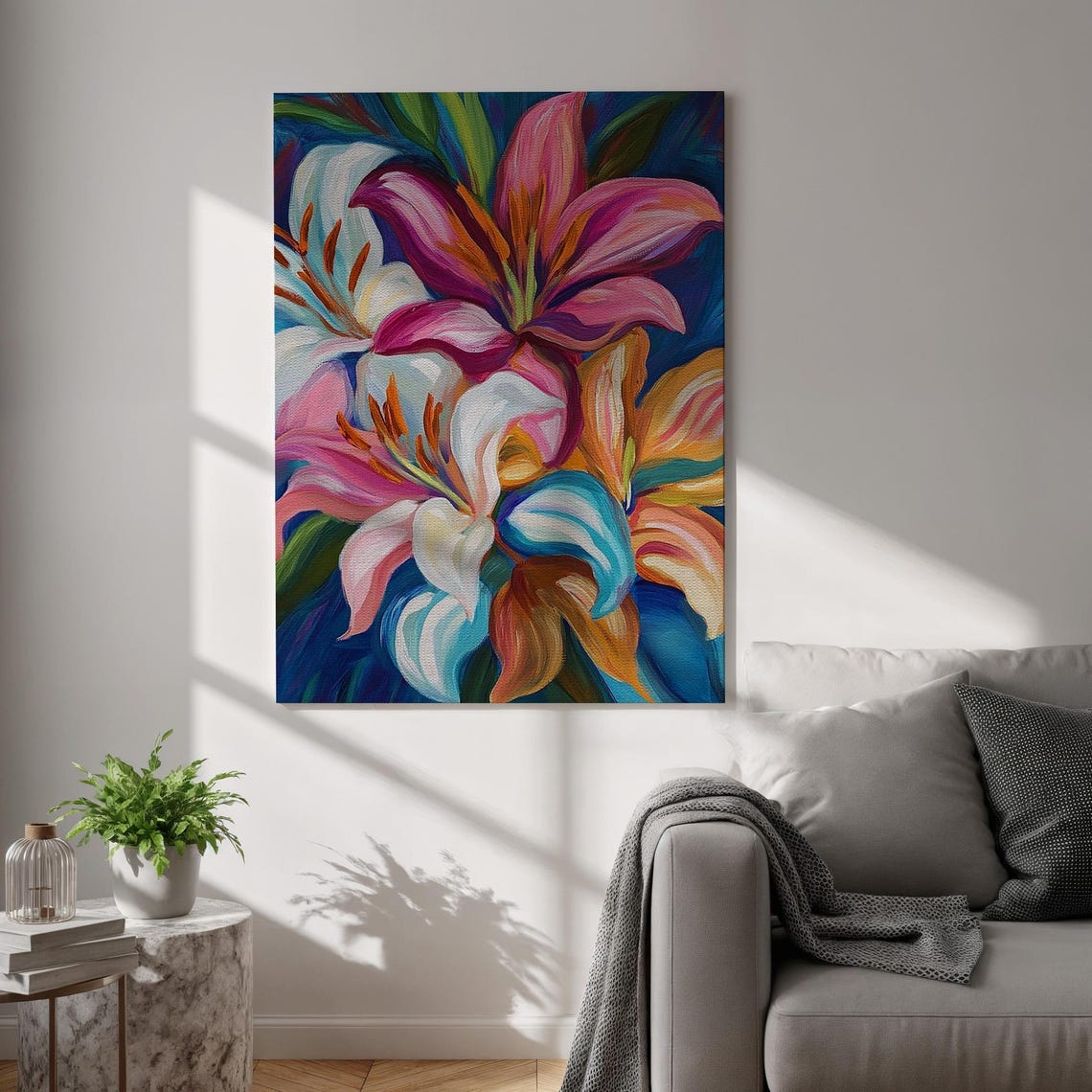 Vibrant Lilies Colorful Blooming Flowers Painterly Floral Art Poster