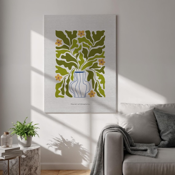 The Art of Simplicity Botanical Line Art Vase Green Leaves Poster