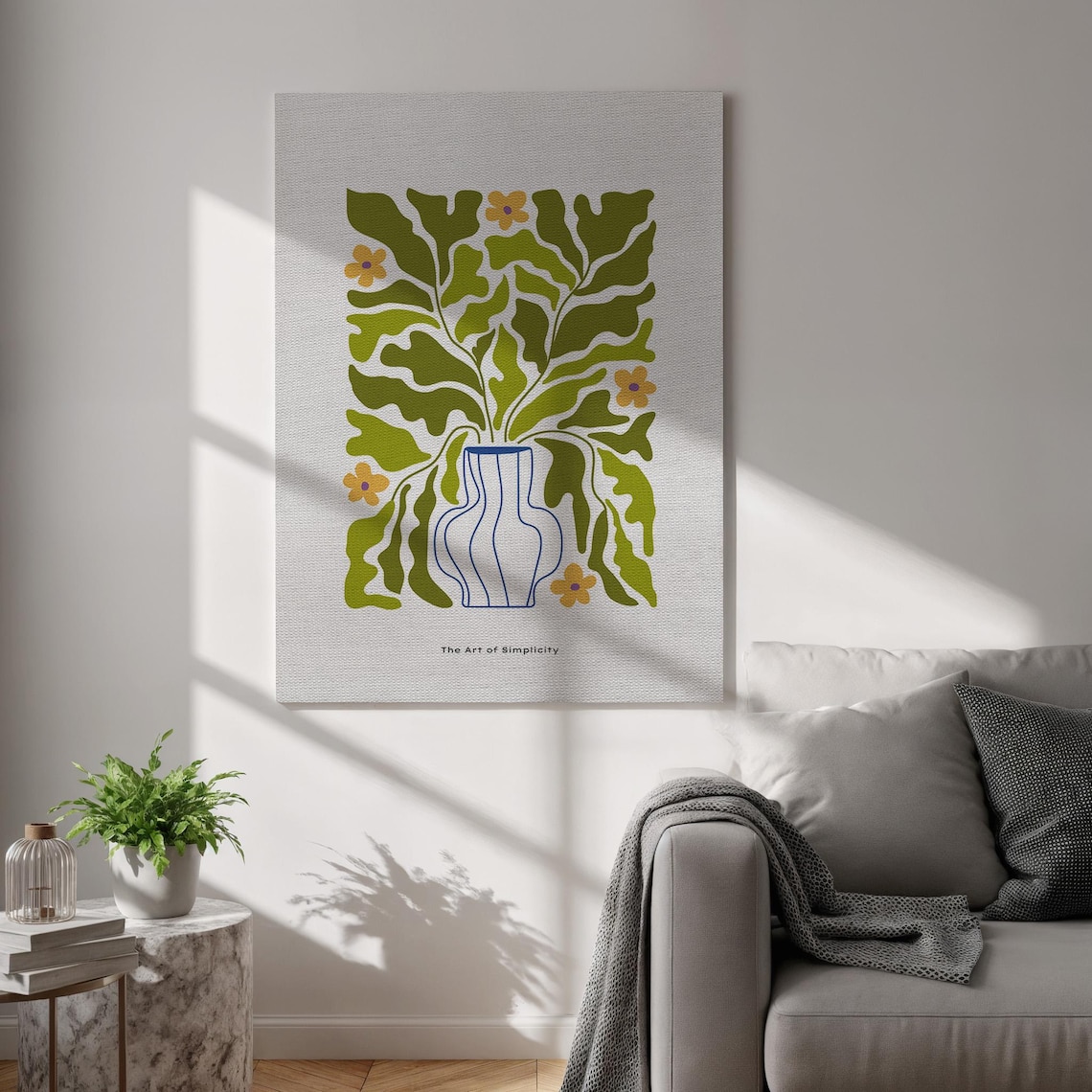 The Art of Simplicity Botanical Line Art Vase Green Leaves Poster