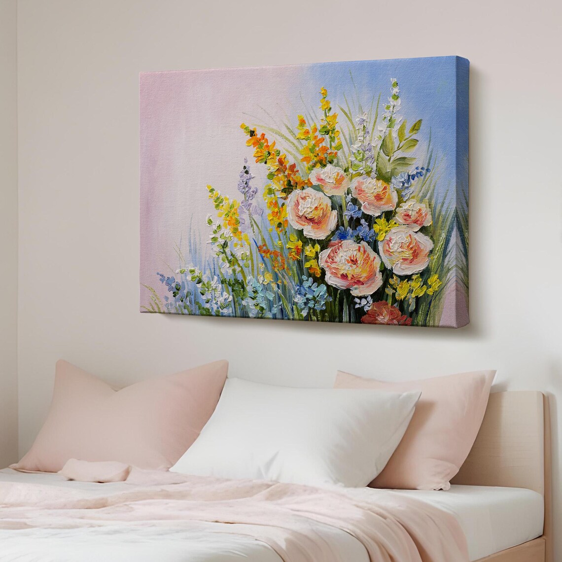 Summer Wildflowers Oil Painting Roses Blue Yellow Blooms Art Poster