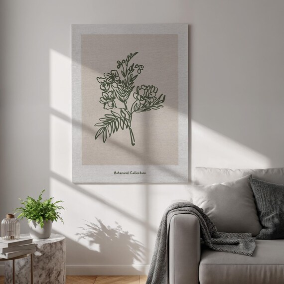 Green Botanical Line Art Floral Sketch Minimalist Herbarium Poster