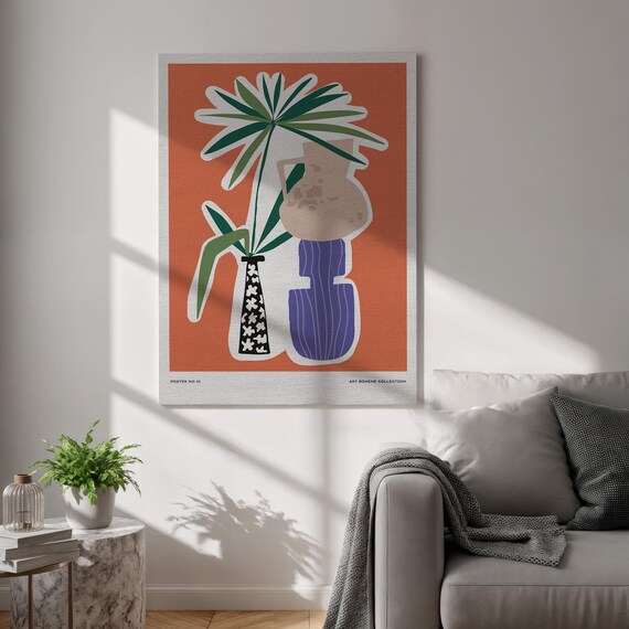 Boho Ceramic Vase Tropical Palm Leaf Art Boheme Collection Poster