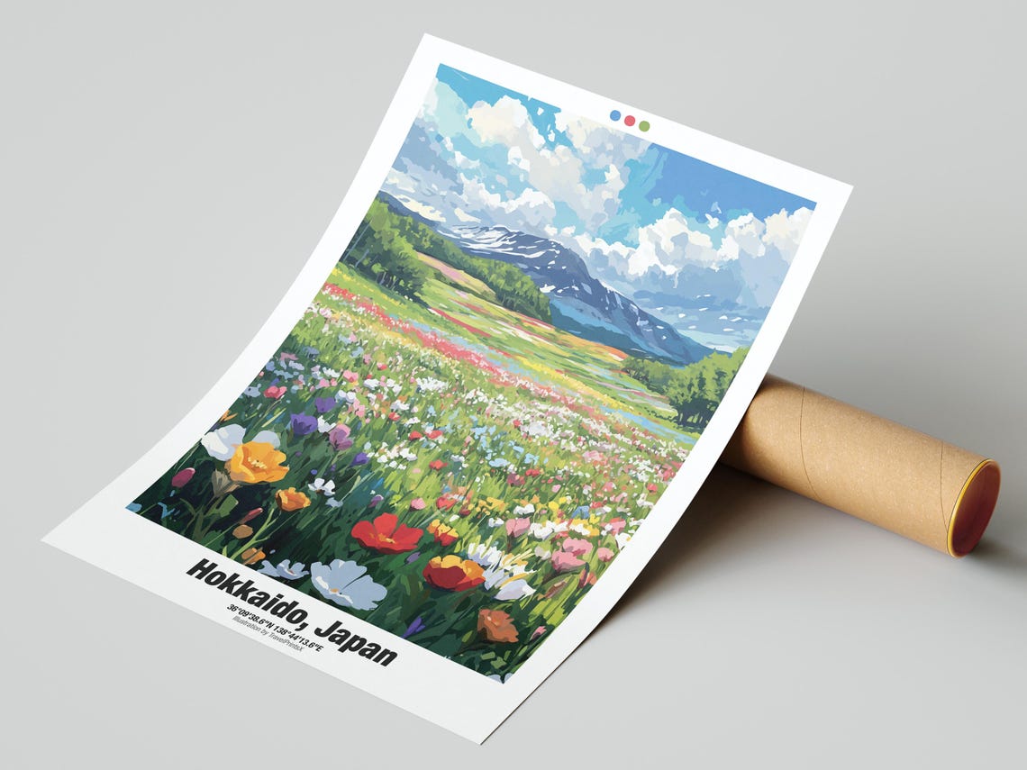 Hokkaido Poster Hokkaido Travel Poster Japan Travel Print Hokkaido Flower Field Illustration Japan Wall Art - Image 3