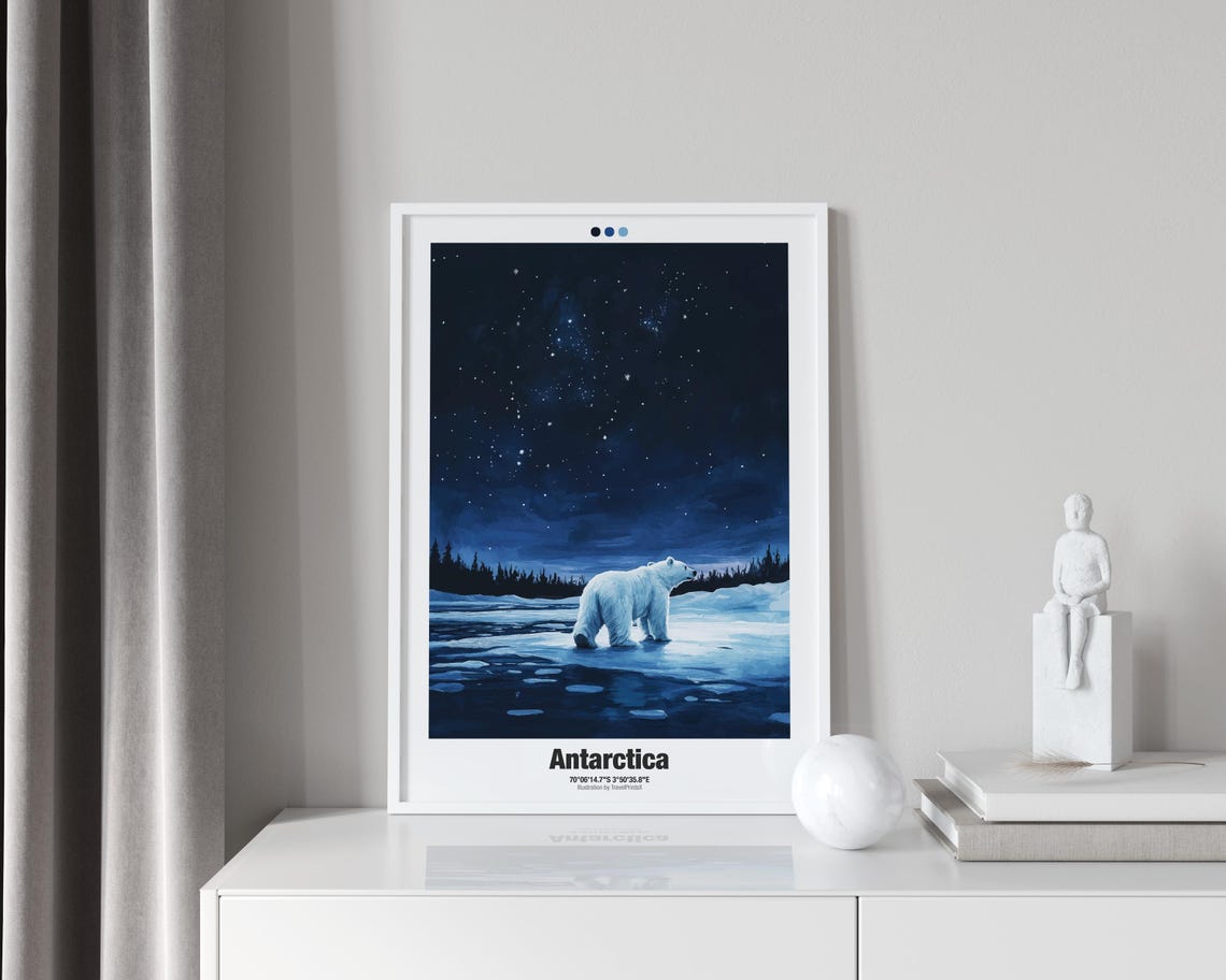 Antarctica Travel Poster South Pole Travel Art Polar Bear Illustration - Image 3