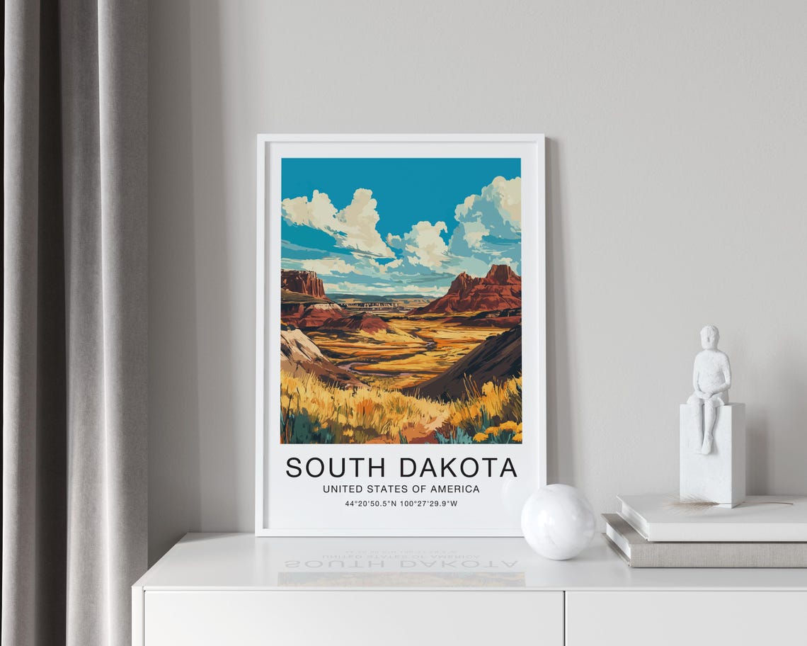South Dakota USA Travel Poster Golden Prairie Red Buttes Road Art - Image 4