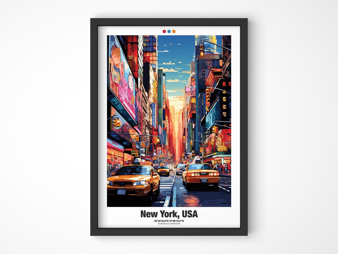 New York USA Times Square Yellow Cabs Sunset City Street Travel Poster