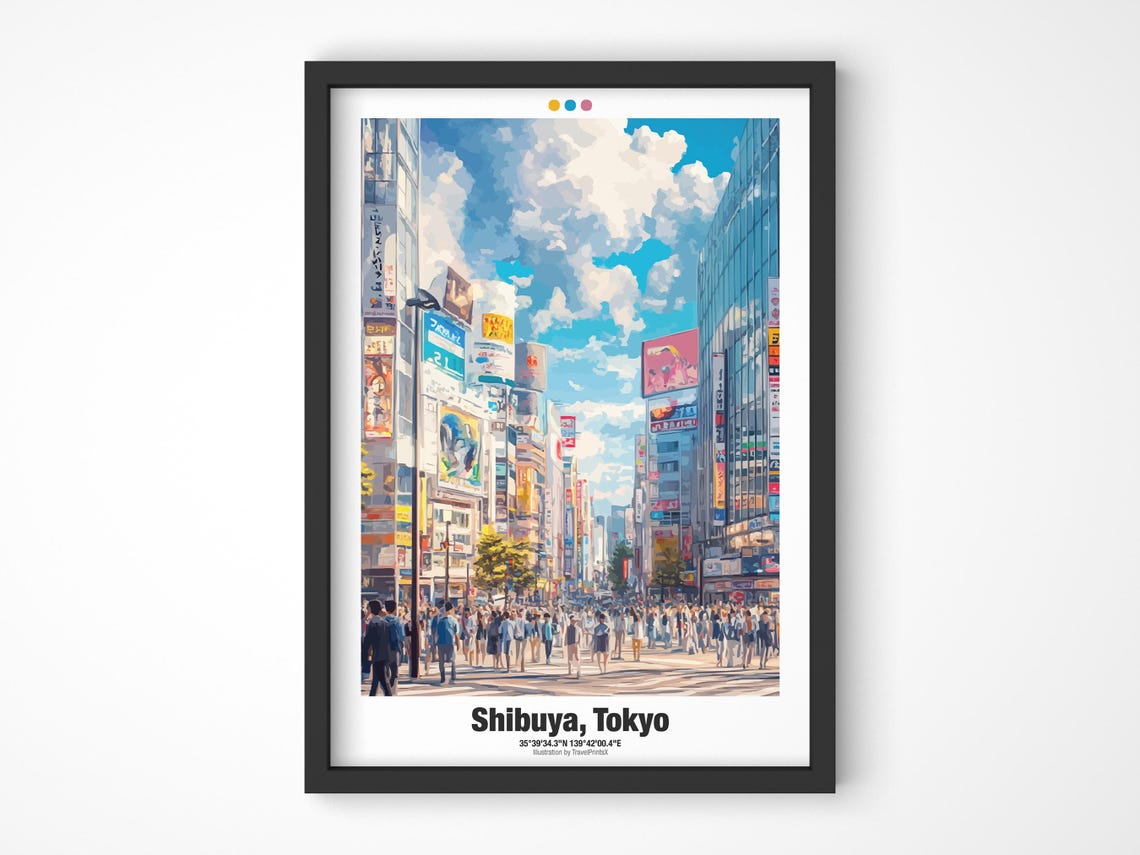 Shibuya Tokyo Japan Scramble Crossing Crowd Billboards Travel Poster