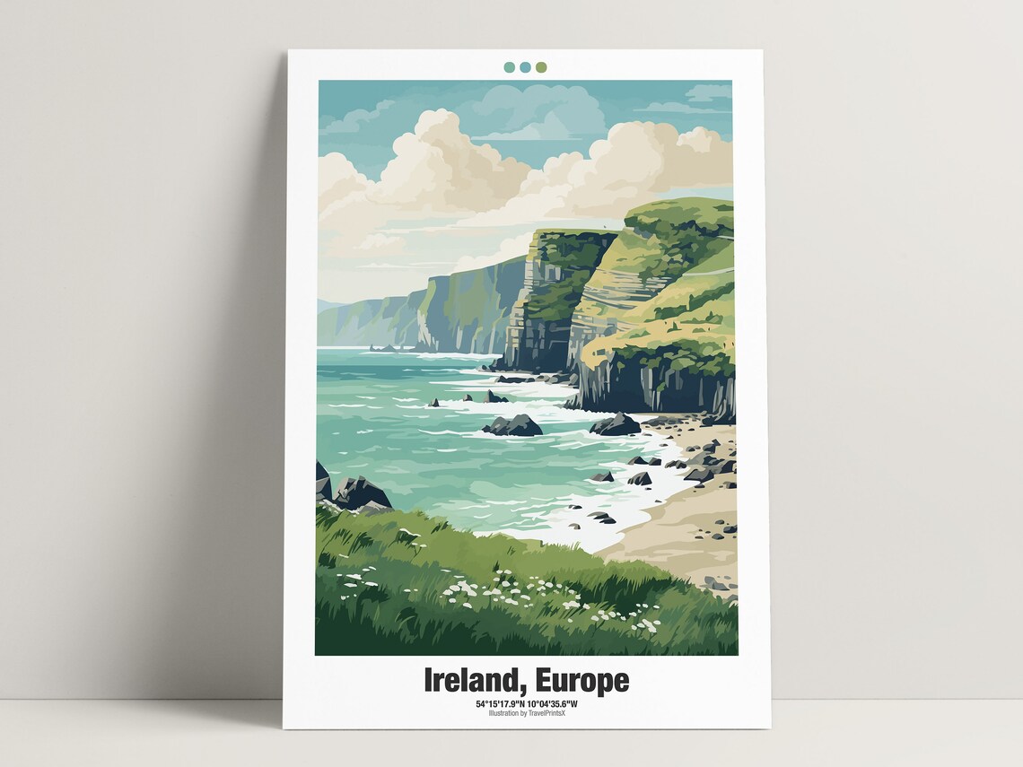 Ireland Europe Green Sea Cliffs Sandy Beach Coastal Wild Travel Poster - Image 3