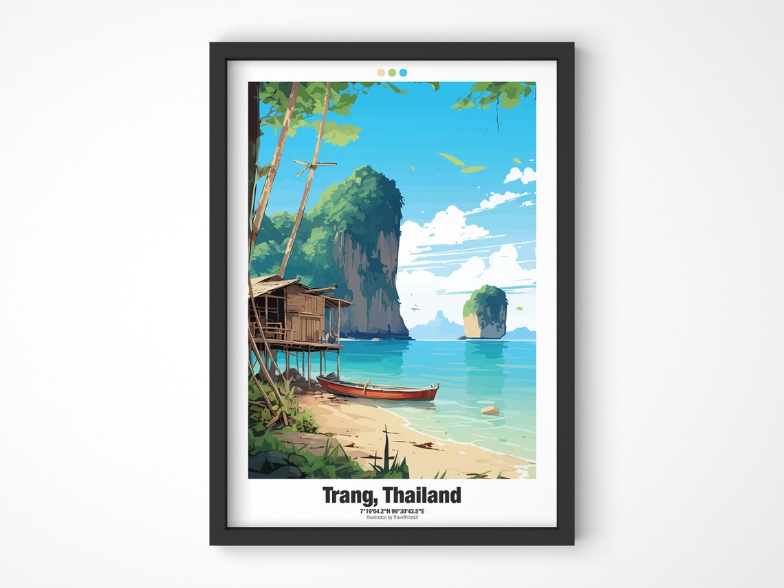 Trang Thailand Secluded Beach Karsts Stilt Hut Longtail Boat Poster - Image 4