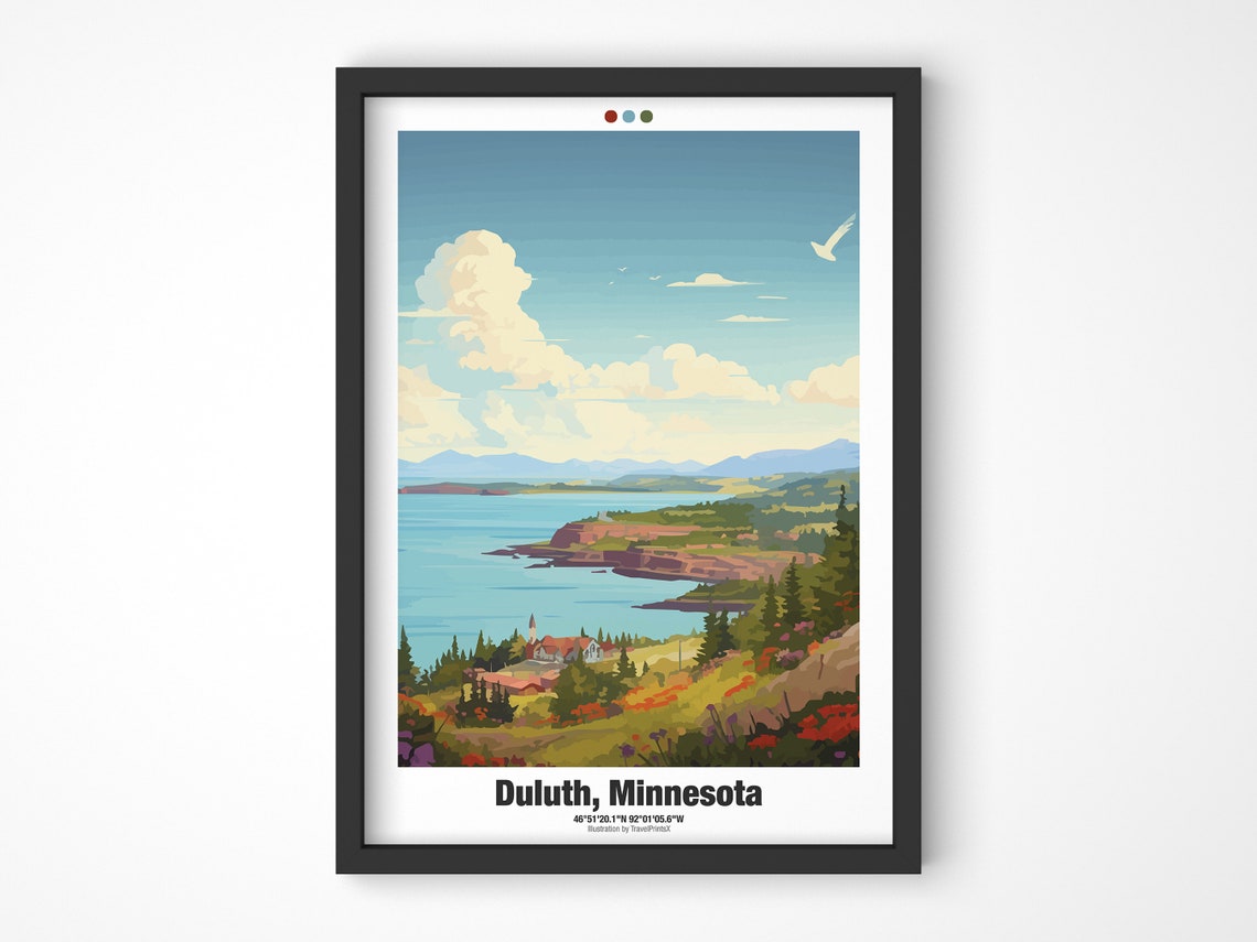 Duluth Minnesota Lake Superior Shore Lighthouse Hills Travel Poster - Image 3