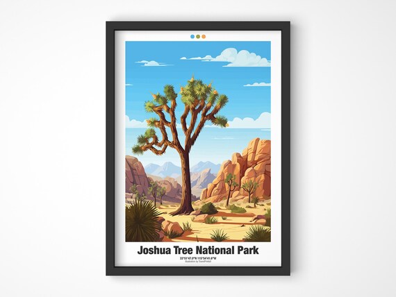 Joshua Tree National Park Desert Tree Boulders Blue Sky Travel Poster