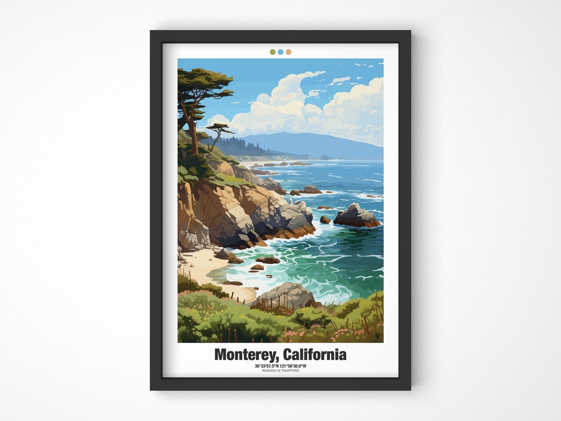 Monterey California Rocky Cliff Coast Cypress Tree Ocean Travel Poster