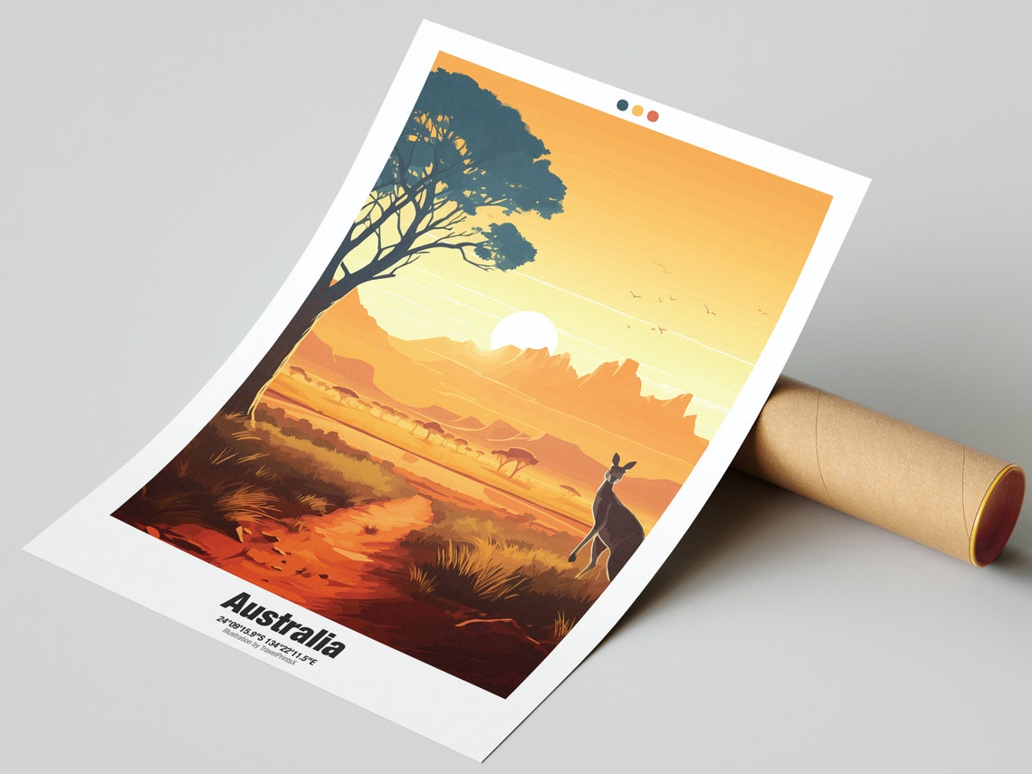 Vast Australia Outback Sunset Kangaroo Red Desert Landscape Poster - Image 2