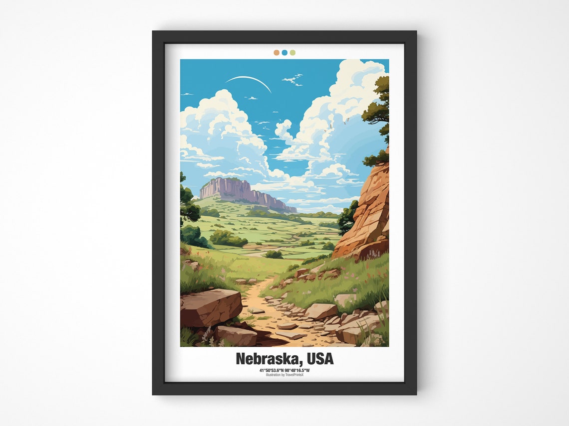 Nebraska Rocky Canyon Scenic Hiking Trail Prairie Vista Travel Poster - Image 4