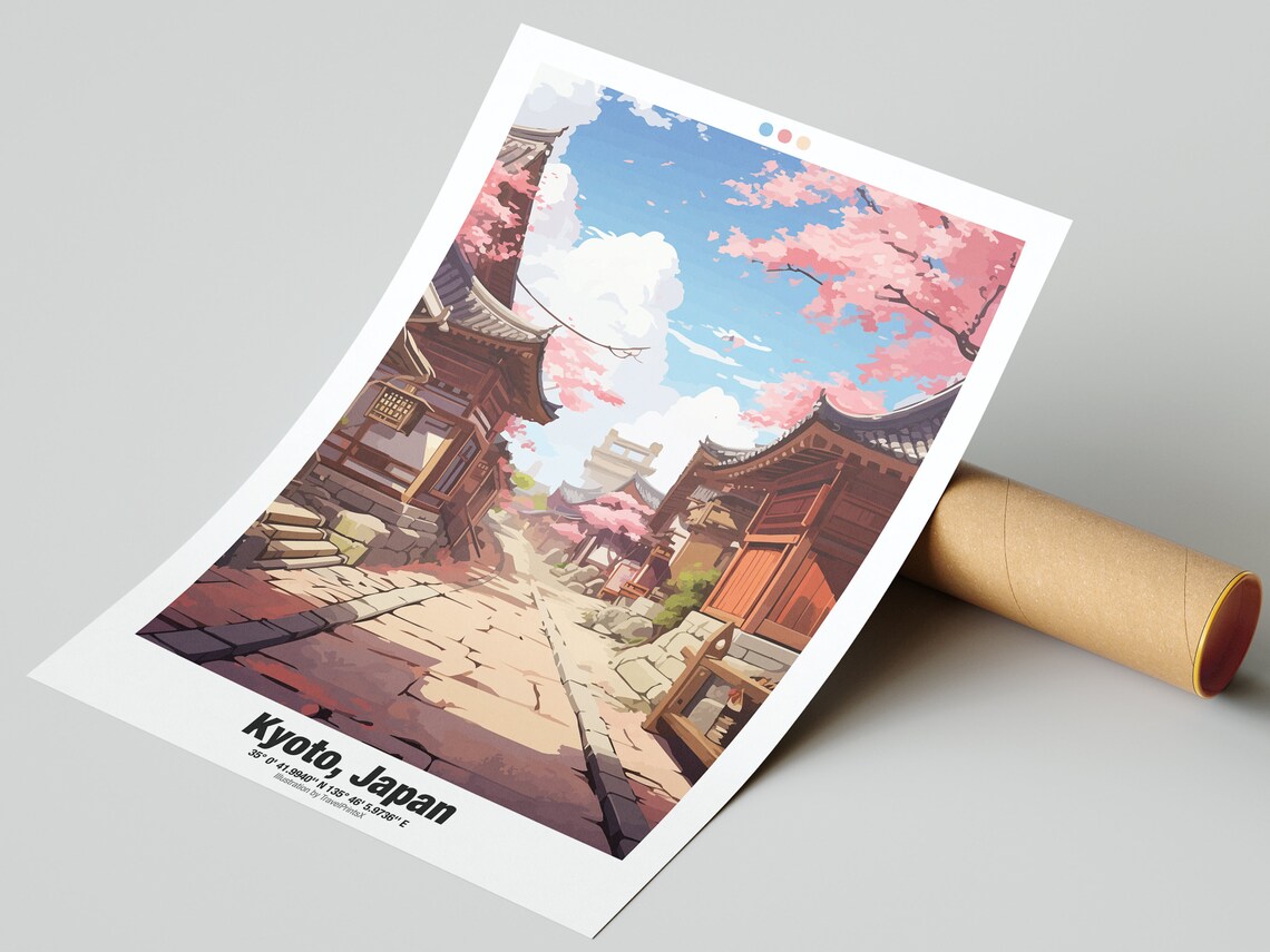Japan Travel Poster Kyoto Travel Poster Japan City Illustration Wall Art Kyoto Wall Decor - Image 2