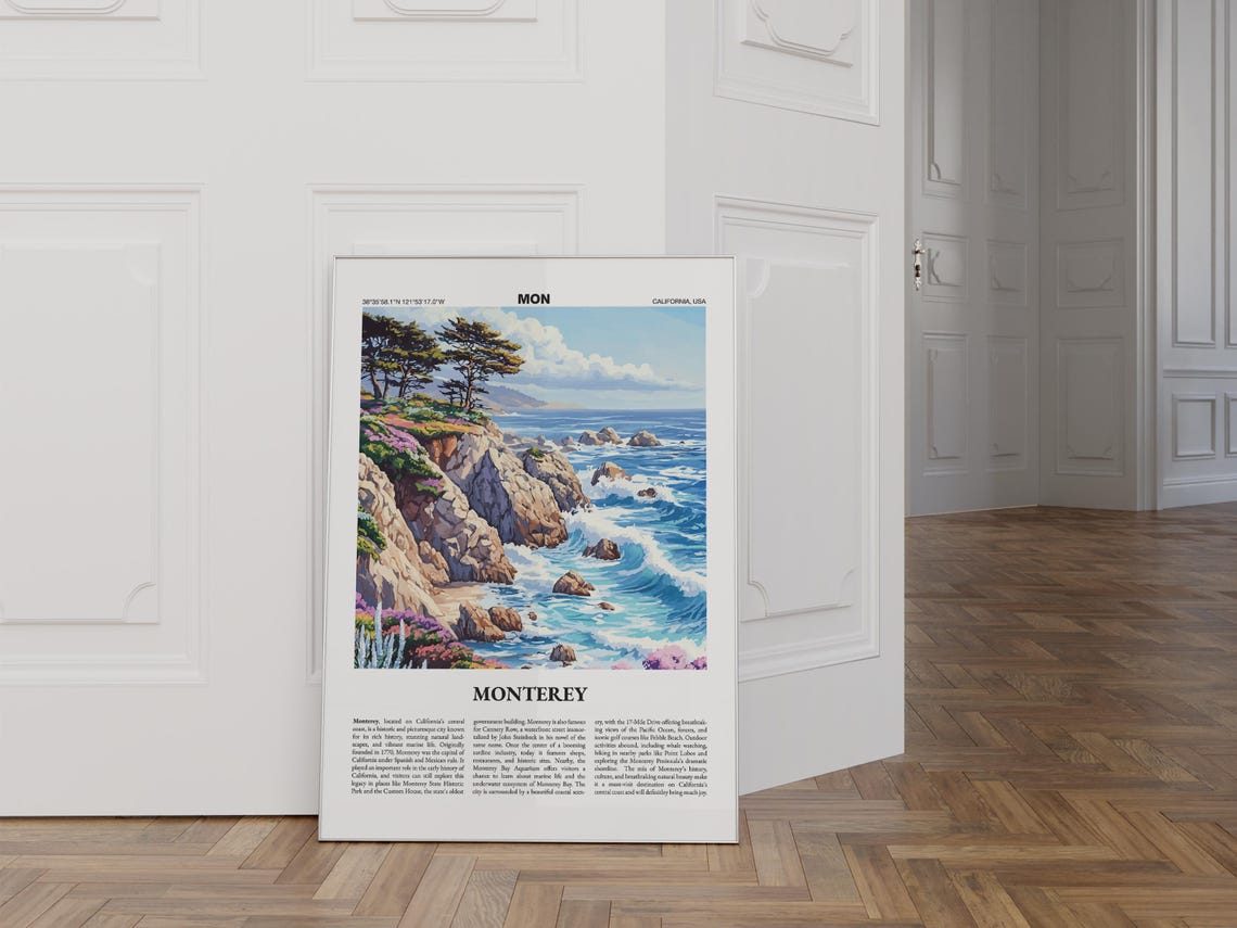 Monterey California Poster City Guide Cypress Cliffs Ocean Waves Art - Image 2