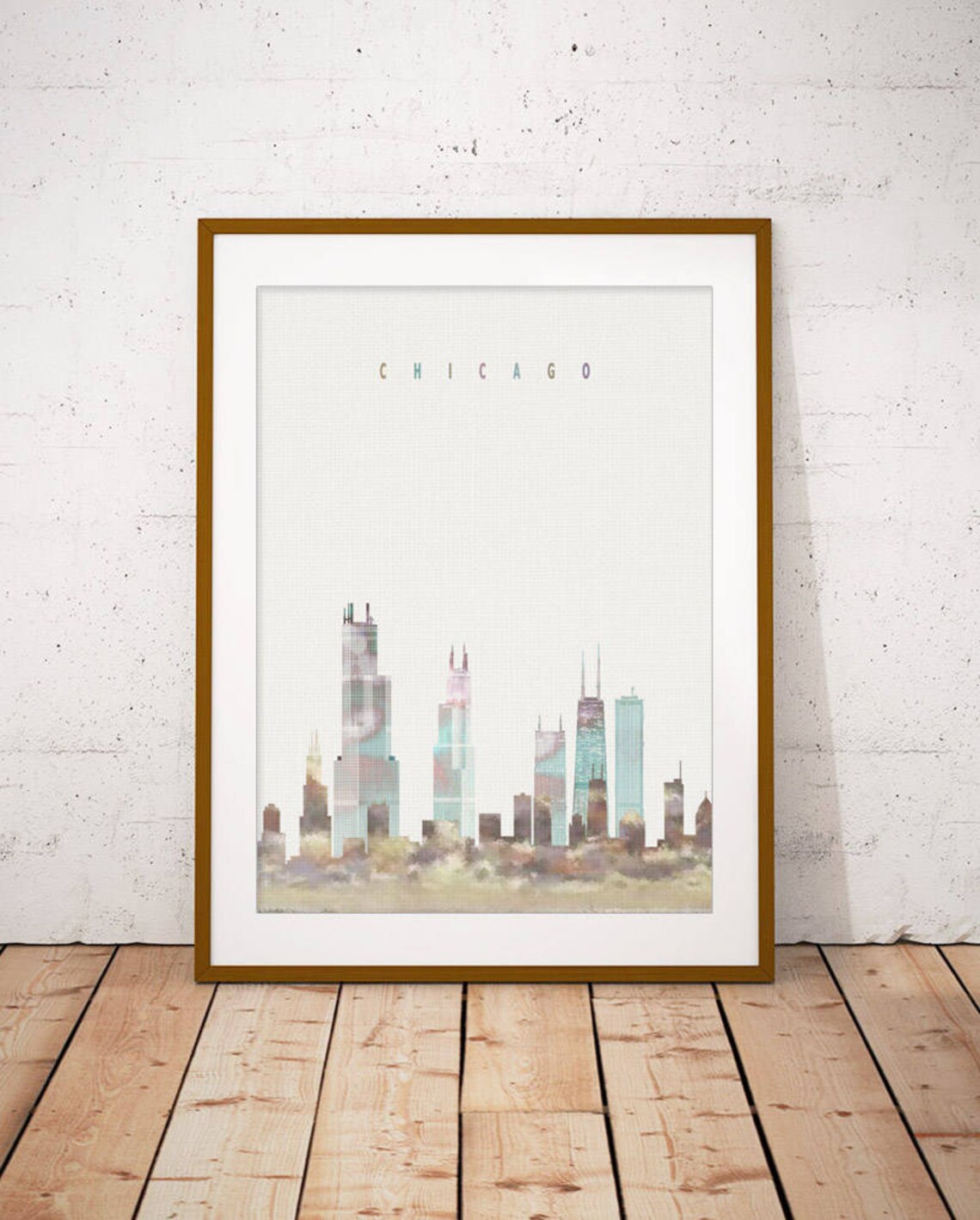 Chicago Illinois Pastel Watercolor Skyline Soft Colors Modern Poster