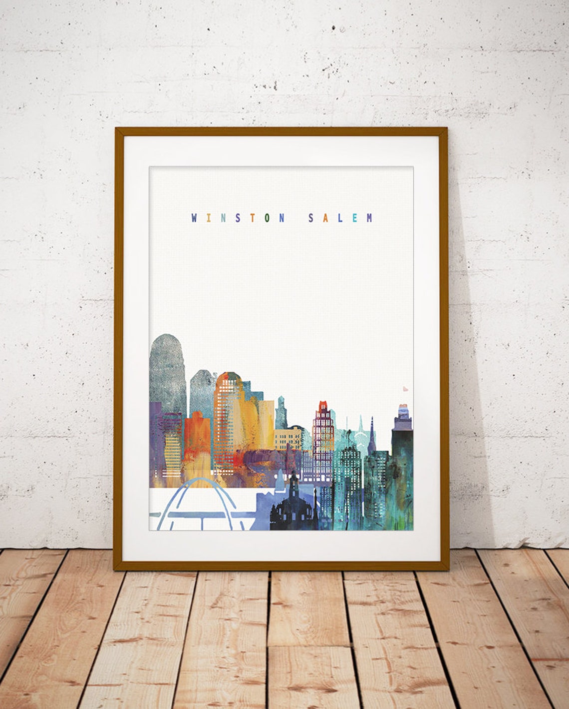Winston Salem Watercolor City Skyline Modern Home Decor Poster
