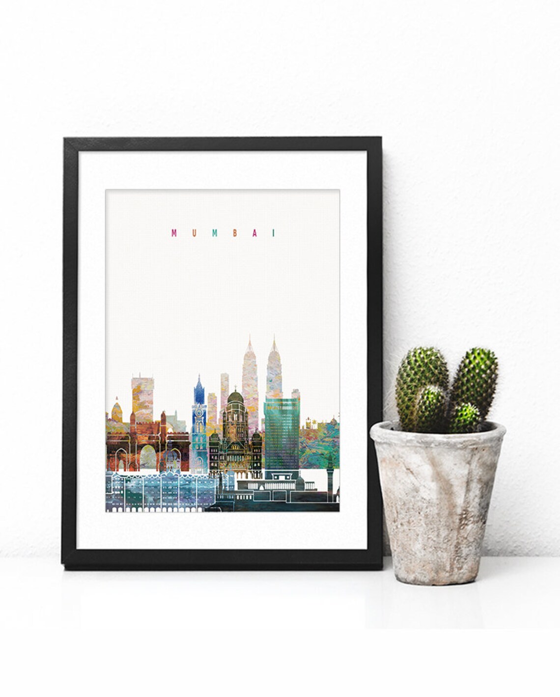 Mumbai Watercolor City Skyline India Landmark Print Home Decor Modern - Image 2