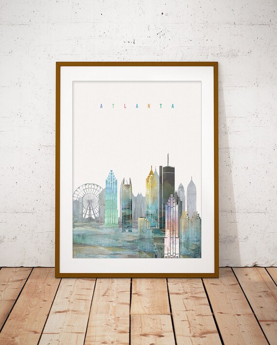 Atlanta Georgia Ferris Wheel Downtown Watercolor Skyline Poster