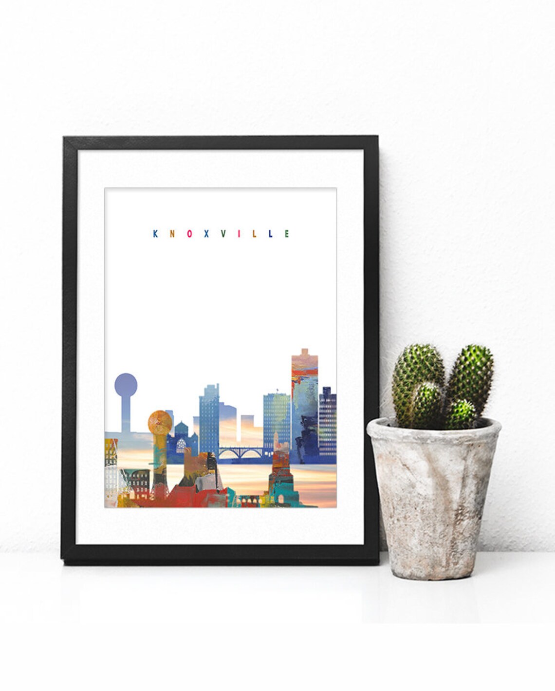 Knoxville Tennessee Colorful Watercolor City Skyline Art Poster - Image 2
