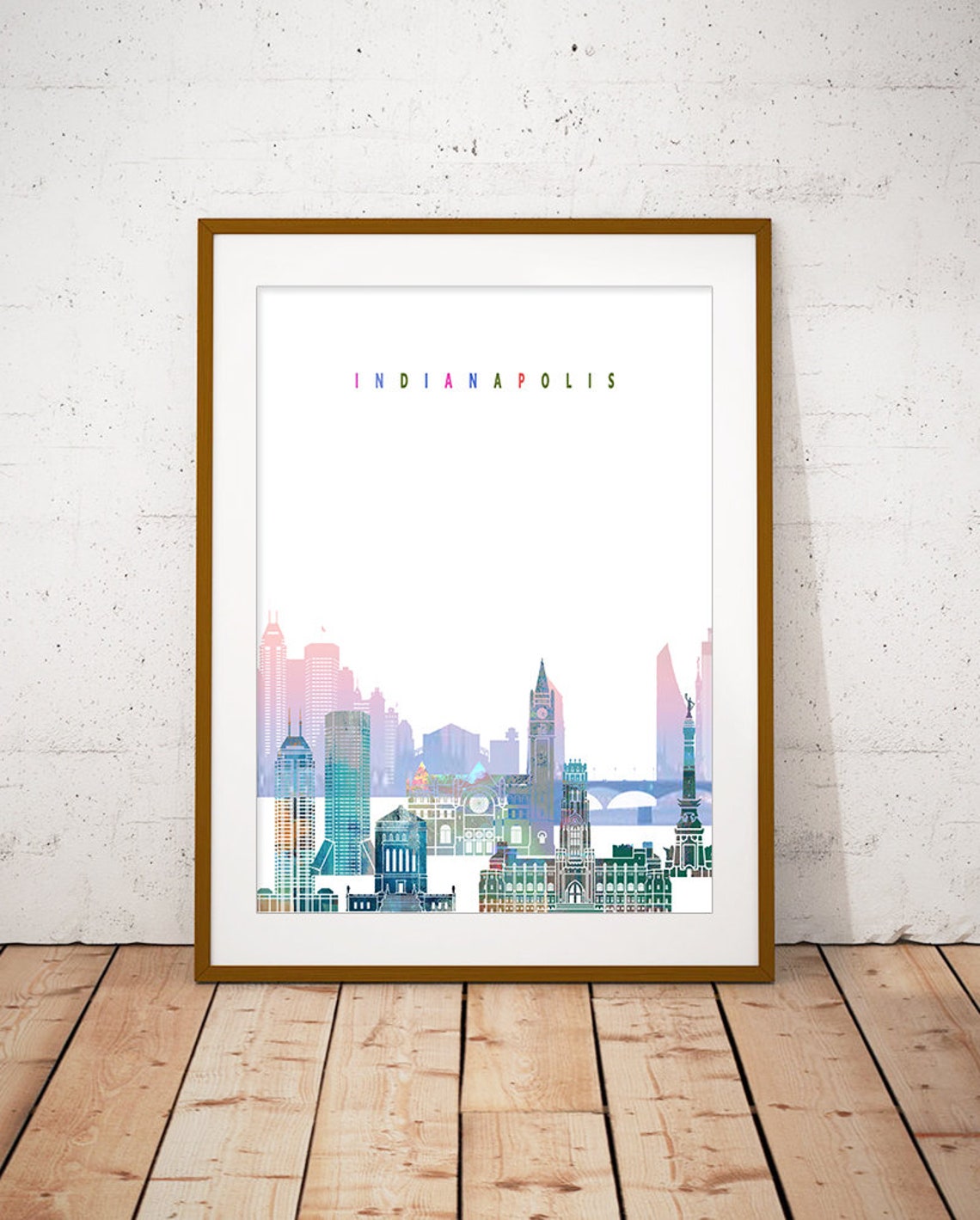 Indianapolis Watercolor Skyline Pastel Modern Home Decor Poster