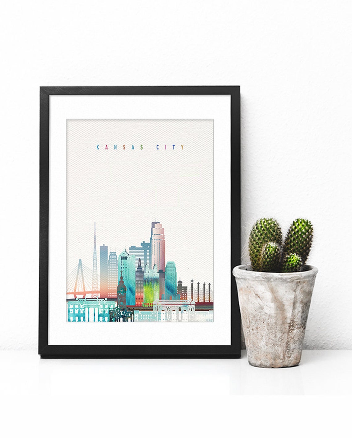 Kansas City Colorful Watercolor Skyline Pastel Lettering Art Poster - Image 2