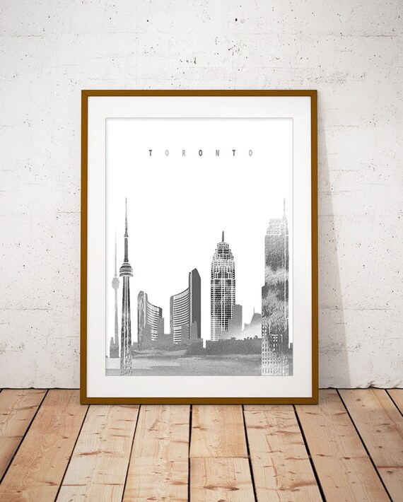Toronto Canada CN Tower Black and White Watercolor Skyline Poster
