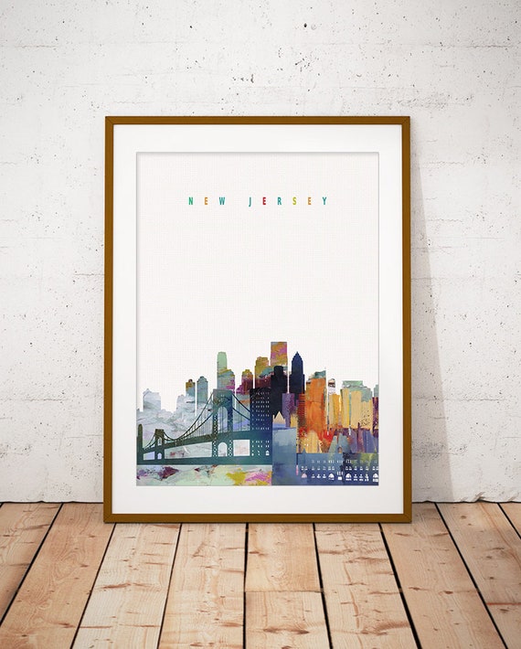 New Jersey Skyline Art Print Poster Modern Wall Art New Home Housewarming Gift