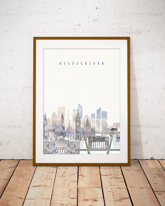 Guadalajara Skyline Soft Watercolor City Silhouette Art Poster